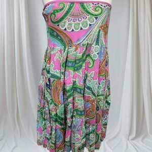 Ralph Lauren Strapless Dress in Pink and Green Paisley
